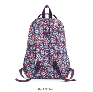 Detail view of the backpack back showing adjustable purple straps and hidden zipper pocket