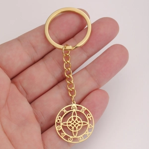 Stainless Steel Witch's Knot Keychain Hollow Round Moon Rune Mystical Wiccan Celtic Knot Key Ring For Women Men Jewelry Gift