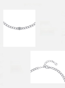 Detail of D-color VVS1 moissanite stone and S925 sterling silver stamp on minimalist bracelet