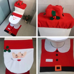 Detailed views of a 3-piece Christmas toilet seat cover set with 3D Santa Claus design