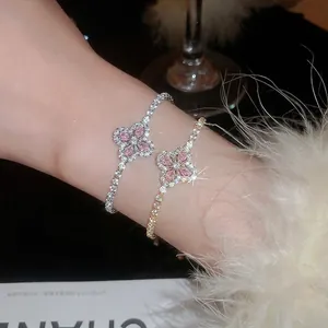 Bracelet Coulissant Ajustable Floral Avec Zircon Rose Cuivre Incrusté Chaîne De Tennis Étincelante Pour Femme Accessoire Élégant