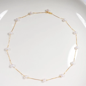 Freshwater Pearl Station Necklace 925 Sterling Silver Thin Chain Minimalist Elegant Jewelry Women