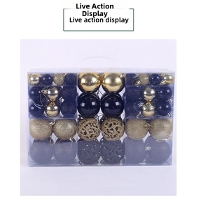 Détail du coffret 100 boules de Noël dorées et noires avec finitions mates et pailletées