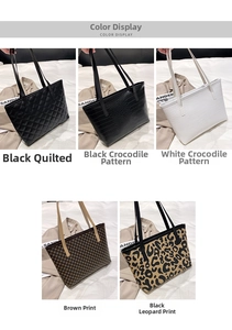 Close-up of five tote bag styles featuring leopard print, crocodile skin, and quilted patterns