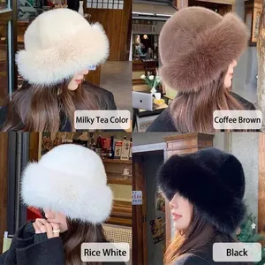 Women Thick Faux Mink Fur Bucket Hat Warm Winter Mongolian Style Windproof Solid Color Fluffy Plush Fisherman Cap Outdoors