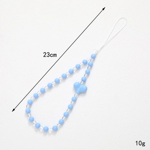 Blue heart beaded phone charm strap with 23cm length and 10g lightweight design