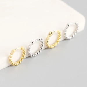 Twisted Rope Hoop Earrings Brass Cubic Zirconia Micro Pave Huggie With Silver Earring Post For Women Elegant Jewelry