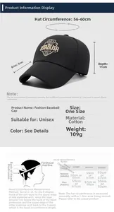 Size chart showing 56-60cm adjustable head circumference for cotton embroidery baseball cap