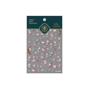 3D matte peach and blossom nail art stickers M-560 with elegant golden line details