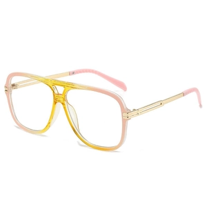 Classic pilot sunglasses with pink-yellow gradient frame and gold metal temples