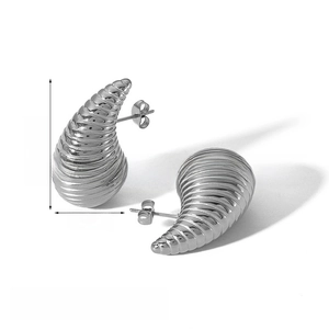Detailed view of silver spiral teardrop earrings with dimensions 31mm by 17.5mm