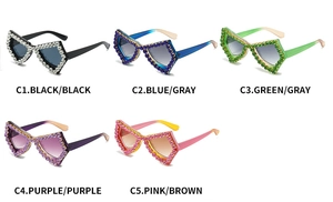 Detailed collection of five butterfly rhinestone sunglasses in various gradient colors