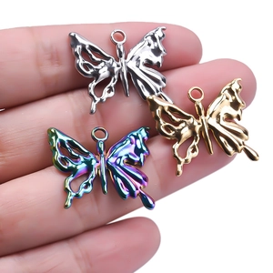 DIY 304 stainless steel butterfly charms in silver, gold, and rainbow finishes for jewelry