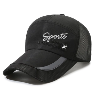 Men's black mesh baseball cap with breathable fabric and Sports embroidery detail