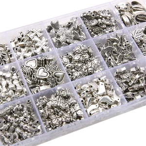 Alloy heart and cross charms kit in a transparent organizer box for DIY jewelry making