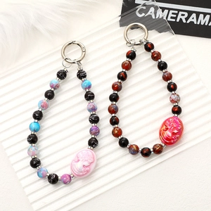 Handmade Beaded Keychain Vintage Cameo Relief Pendant Bag Charm Phone Strap Accessories Portrait Design Beads Gift For Women