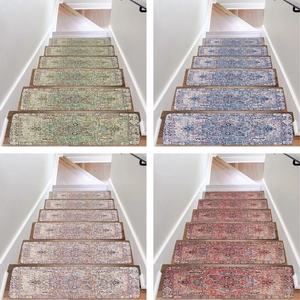 Collage of non-slip stair treads in four vintage Persian patterns and varied colors