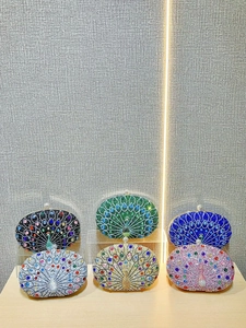 Retro peacock rhinestone clutch bags in six colors for party and evening events