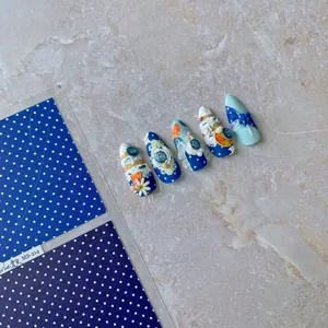 Detailed view of denim-style nail stickers MS-214 with floral and fruit patterns