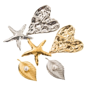 Chic gold and silver stainless steel brooches in starfish, heart, and leaf shapes with pearls