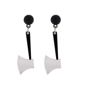 Quirky axe drop earrings in black and silver metal finish for a bold fashion style
