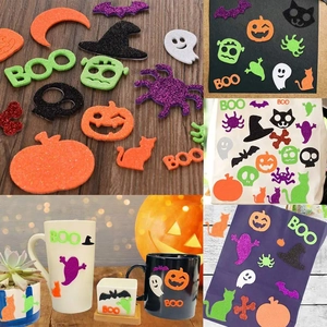 DIY Halloween glitter foam stickers in various shapes like pumpkins and ghosts for party decor