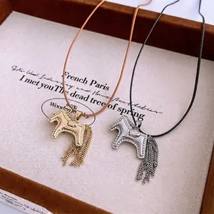 Horse Pendant Necklace With Metal Chain Tassel Copper Alloy And Rope Niche Design For Women Exquisite Sweet Cool Style