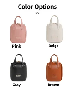Collage showing four colors of waterproof PU leather cosmetic bags with dual zippers