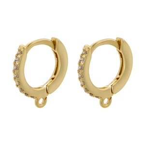 18K gold plated huggie hoop earrings with cubic zirconia and DIY hanging loops