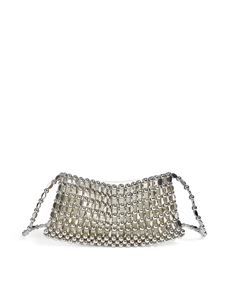 Detail of silver sequin beaded handbag showing handcrafted metal bead grid texture