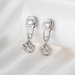 Cat Claw Heart Zircon Safety Pin Screw Back Cartilage Stud Earrings Titanium Steel 925 Sterling Silver Earring Post