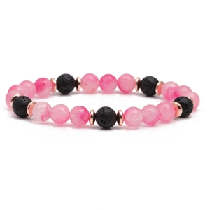 Bracciale di occhio di gatto rosa e pietra lavica con distanziali in oro rosa unisex