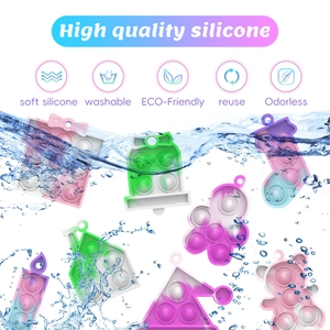 Close-up of washable silicone Christmas pop it fidget toys with splash water effect