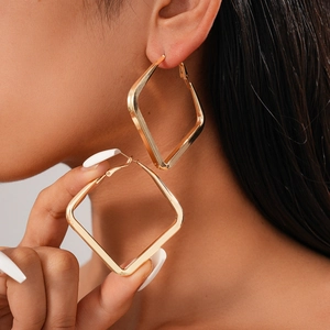 Minimalist gold geometric square hoop earrings for women with polished metal finish