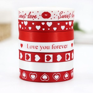9mm red and white grosgrain ribbons with hearts and Sweet Love text for gift wrapping