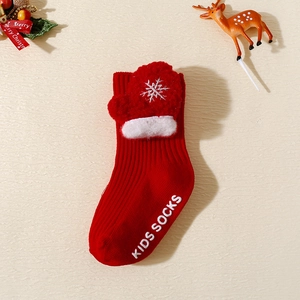 Détails de chaussettes de Noël rouges pour bébés avec flocons de neige en peluche