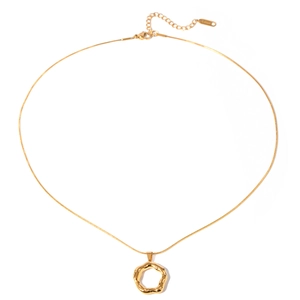 18k gold plated stainless steel snake chain necklace with hammered circle pendant