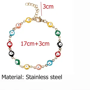 Bracciale colorato Evil Eye con catena in acciaio inossidabile dorato e moschettone