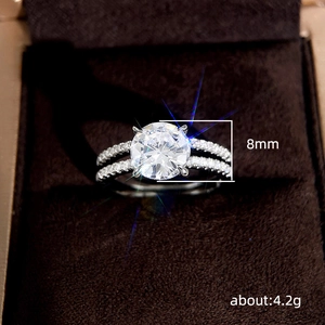 Elegant 8mm moissanite double-layer wedding ring set with micro-pave silver band