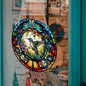 Bunte Kolibri Hänge-Deko aus Glas mit Metallkette, detailreiche Wandkunst für Zuhause
