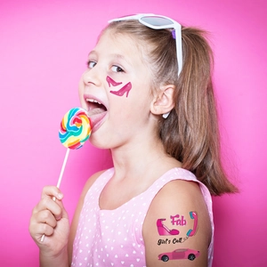 Pink retro temporary waterproof tattoos with heels and car designs for girls' party makeup