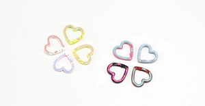Polka dot heart carabiner hooks in various colors for DIY keychains and jewelry