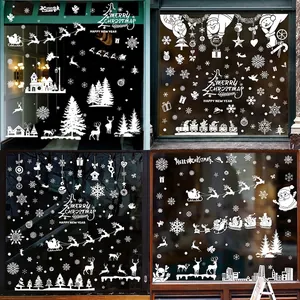 White Christmas Window Clings Static PVC Stickers For Glass Snowflake Reindeer Santa Claus Holiday Home Decor