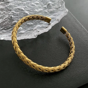 Minimalist Titanium Steel Braided Cuff Bangle For Women Gold Silver Plated Woven Open Bracelet Fashion Jewelry Hand Accessory