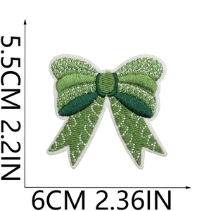 Green fairy bow embroidery patch dimensions 5.5cm by 6cm for bags and hats decoration