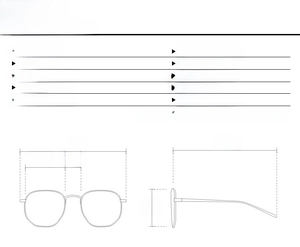 Detailed size specifications and dimension chart for blue light blocking square frame glasses