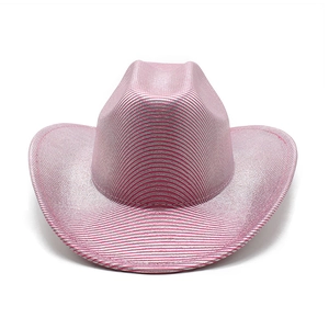 Detailed close-up of pink and silver metallic striped texture on western cowboy hat