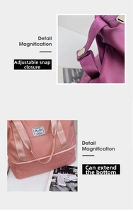 Details zur Bodenerweiterung und verstellbaren Druckknöpfen der Oxford-Reisetasche