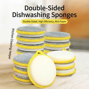 Round Dual Sided Dish Cleaning Sponge Scouring Pad With Hanging Loop Kitchen Pot Scrubber Tool Non Stick Oil