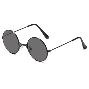 Retro-Kinder-Sonnenbrille mit rundem Metallrahmen und dunklen Gläsern in der Schrägansicht